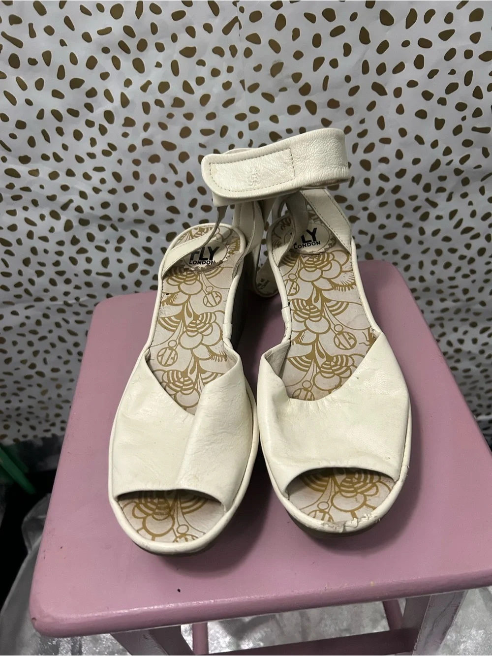 Fly London Cream Open-Toe Sandals with Floral Insole